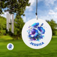 Blue Floral Name Monogram on white | Wind Chime