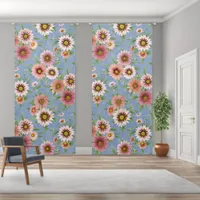 Pink Daisy Floral Pattern on Blue 50x108 Inch Blackout Curtains