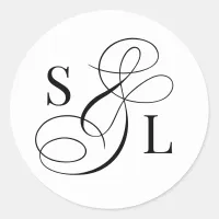 Elegant Calligraphy Ampersand Monogram Wedding Classic Round Sticker