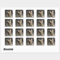 Cute fluffy tabby cat baby  square sticker