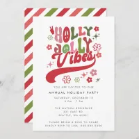 Colorful Retro Groovy Holly Jolly Vibes Holiday Invitation