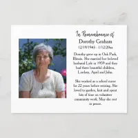 Remembrance Card for Funeral Or Memorial Keepsake