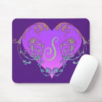 Elegant, Romantic Purple Heart with Flourish  Mouse Pad