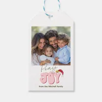 Retro Pink Simple Photo Peace and Joy Christmas Gift Tags