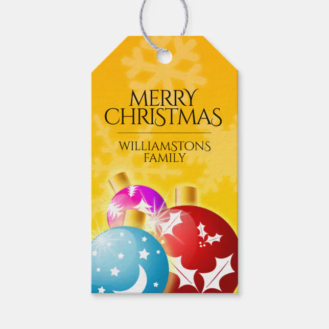 Merry Christmas with Festive Holiday Ornaments Gift Tags