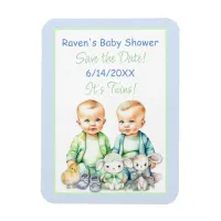 Blue and Green Twin Boys Baby Shower Save the Date Magnet