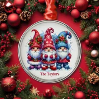 Holiday Gnomes Personalized Christmas Metal Ornament