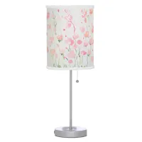 Soft Delicate Pink and Green Watercolor Flowers Table Lamp