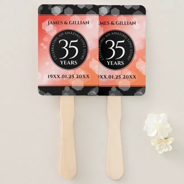 Elegant 35th Coral Wedding Anniversary Celebration Hand Fan