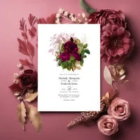 Blush Burgundy Gold Shabby Floral Wedding QR Code Invitation