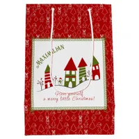 Cute green&red village in the snow at Christmas  Medium Gift Bag