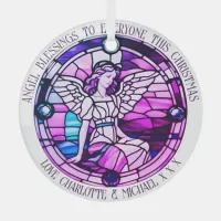 Christmas Blessings Angel Purple Stained Glass Glass Ornament