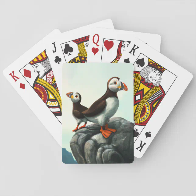 Cute Atlantic Puffins Seabirds on the Rocks Poker Cards