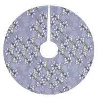 Purple Poinsettias & Snowflakes Christmas Winter Brushed Polyester Tree Skirt