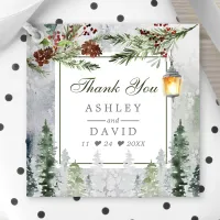 Winter Rustic Pine Trees Lantern Wedding Thank You Favor Tags