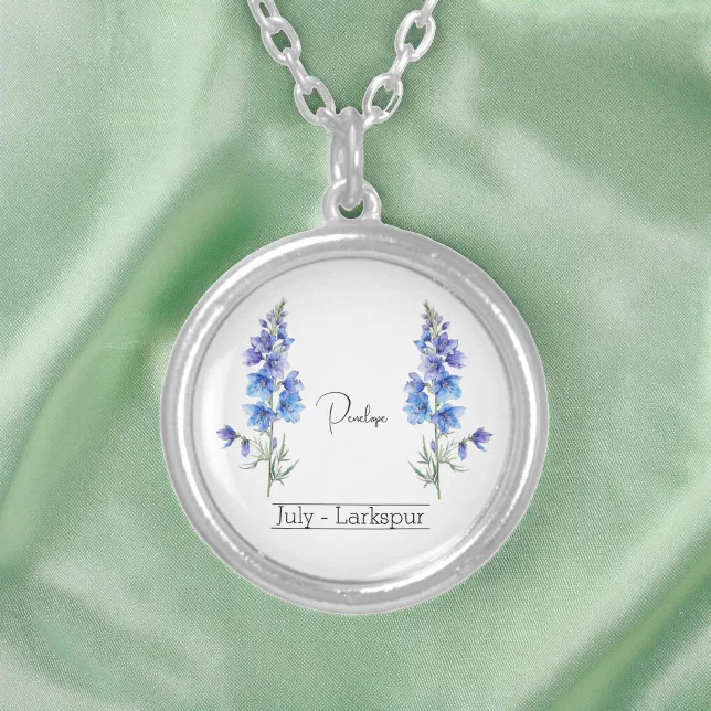 Birth Month Flower July Larkspur Silver Plated Necklace