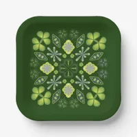 Shamrock Clover Floral Mandala Green Paper Plates