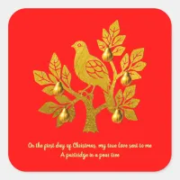 Partridge In A Pear Tree Bright Red Gold Christmas