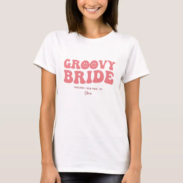 Groovy Bride Name Retro 70s Bachelorette Party T-Shirt