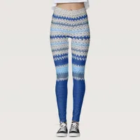 Leggings - Crochet Stripes in Blue