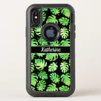 Bold Tropical Green Watercolor Leaves Pattern OtterBox Defender iPhone X Case