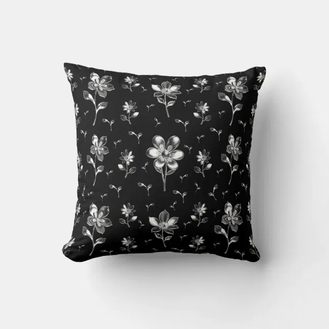 Floral Pattern Black And White Double Sided Throw Pillow