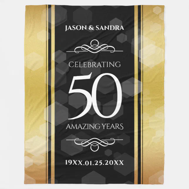 Elegant 50th Golden Wedding Anniversary Fleece Blanket