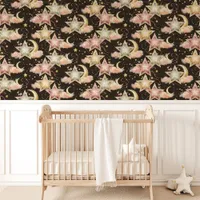 Pink And Gold Celestial Stars and Moons Black  Wallpaper