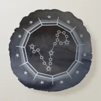 Dark Zodiac Astrology: Pisces Black & Silver Round Pillow