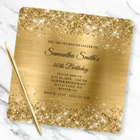 Glittery Gold Foil Fancy Monogram 40th Birthday Invitation