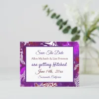 Purple Burgundy Pour Paint.Wedding Save the Date Postcard