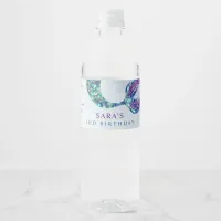 Cute Purple Green Modern Glitter Mermaid Birthday Water Bottle Label