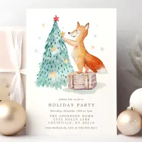 Whimsical Watercolor Fox Christmas Forest Holiday  Invitation