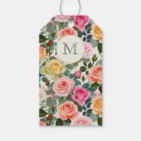 Pretty Monogrammed Floral Garden Roses Elegant Gift Tags