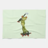 Frog Figurine Golfer on Kitchen & Sports Towel