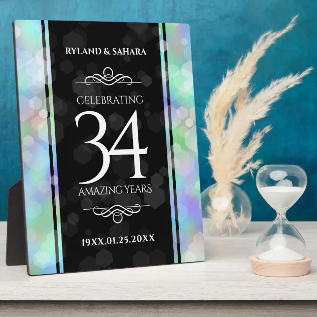 Elegant 34th Opal Wedding Anniversary Celebration Plaque