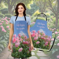 Pink rose bush under blue sky, custom  apron