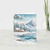 Serene Winter Lake Watercolor Blank Note Card