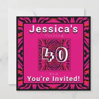 Pink Orange Black Swirly Pattern 40th Birthday Invitation