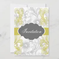 floral flourish gray and yellow Wedding Invitation