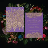 Luxury Gold Lace On Purple Elegant Classic Wedding Save The Date