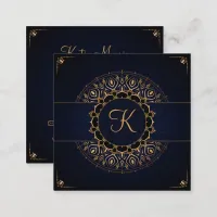 Navy Gold Mandala Elegant Yoga Instructor  Square Business Card