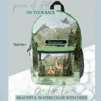 Watercolor Deer Forest  Printed Backpack