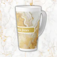 Modern Gold & White Agate Geode Monogram |  Latte Mug