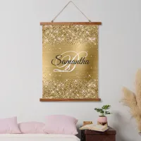 Glittery Gold Glam Fancy Monogram Hanging Tapestry