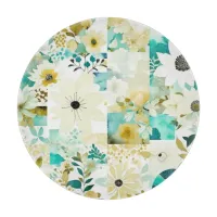 Pretty Folk Art White and Turquoise Flowers   Cutting Board