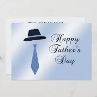 Happy Fathers Day Hat Blue Dot Tie Family Brunch Invitation
