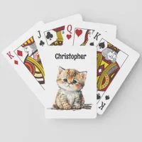 Watercolor Cute Tabby Cat Playing Cards