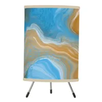 Blue and Tan Marble like Art / Beach Colors  Table Tripod Lamp