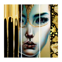 Ethereal Mystical Goddess in Gold Triptych